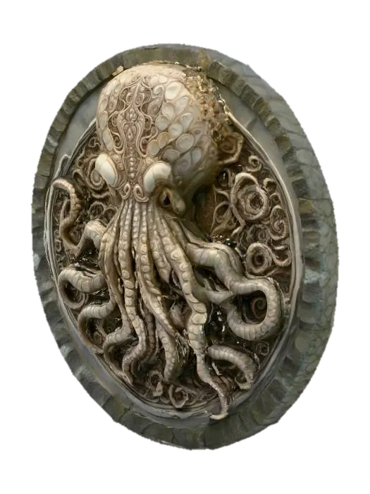 3D model for großes altes Stein Relief  auf Wand nach Motiven von H.P.Lovecrafts Cthuluh Mythos 