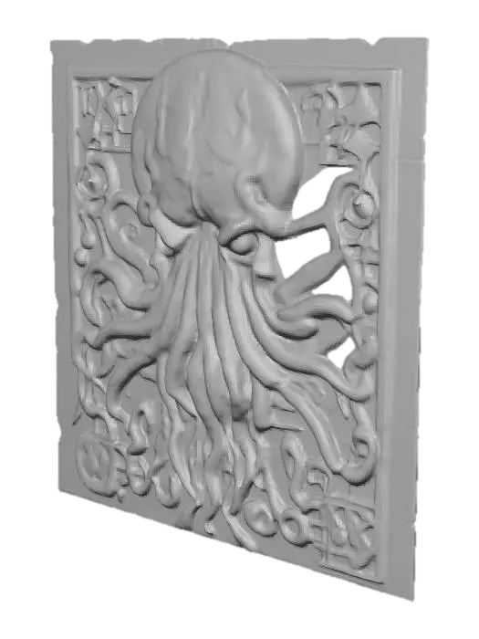 3D model for großes altes Stein Relief  auf Wand nach Motiven von H.P.Lovecrafts Cthuluh Mythos 