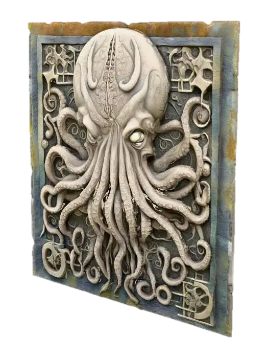 3D model for großes altes Stein Relief  auf Wand nach Motiven von H.P.Lovecrafts Cthuluh Mythos 