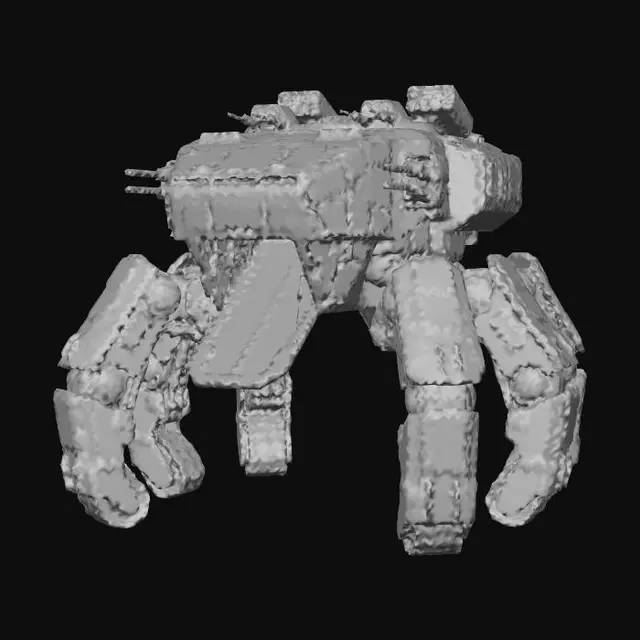 3D model for a robot with eight legs. combat. battle. dystopic. photoreal. troop transporter. large. 40 meter high. heavy armed
