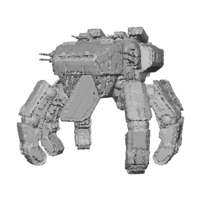 3D model for a robot with eight legs. combat. battle. dystopic. photoreal. troop transporter. large. 40 meter high. heavy armed