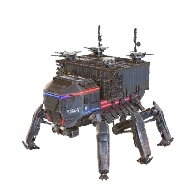 a robot with eight legs. combat. battle. dystopic. photoreal. troop transporter.… - Dystopia 3D model, vytvořený pomocí AI