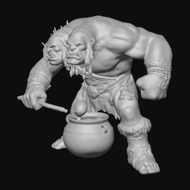3D model for Twin-Headed Orc and the Cauldron