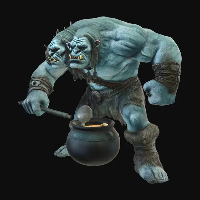 3D model for Twin-Headed Orc and the Cauldron