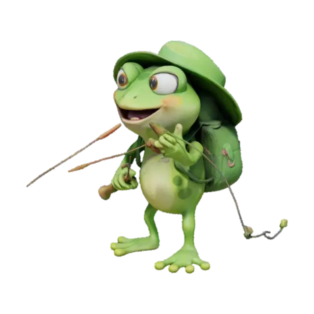 A cartoon character - a cheerful green frog named Kvakoosh. He has big round eyes, a wide smile… - 5 3D model, AI generated