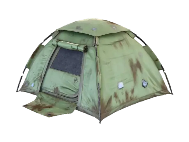 worn modern 2 man tent closed flaps - Apocalyptic 3D model, vytvořený pomocí AI