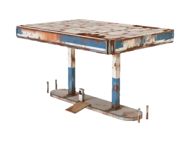 apocalypse gas station canopy with no pumps 3D model, vytvořený pomocí AI