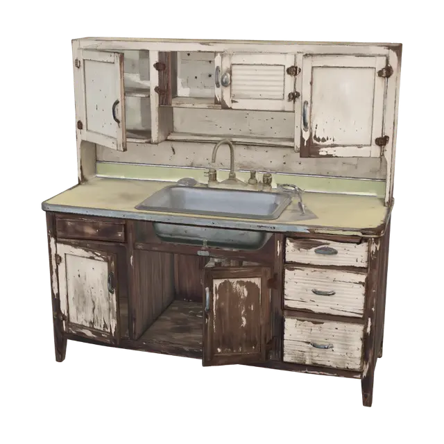 3D model for Weathered Vintage Kitchen Cabinet with Sink