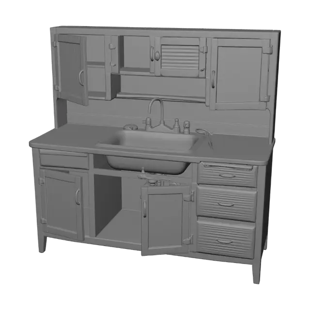 3D model for Weathered Vintage Kitchen Cabinet with Sink
