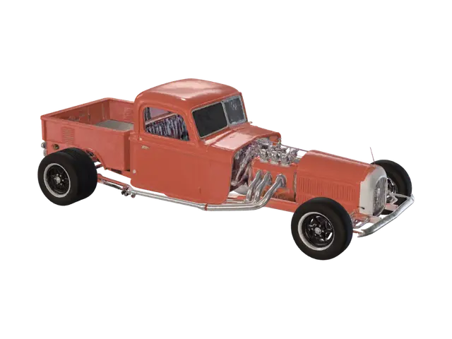 Orange Inferno Hot Rod Pickup - Hotrod 3D model, vytvořený pomocí AI