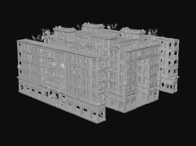 3D model for create a ruined city blocks in a post apoc way with a huge gap between flyover road bridge