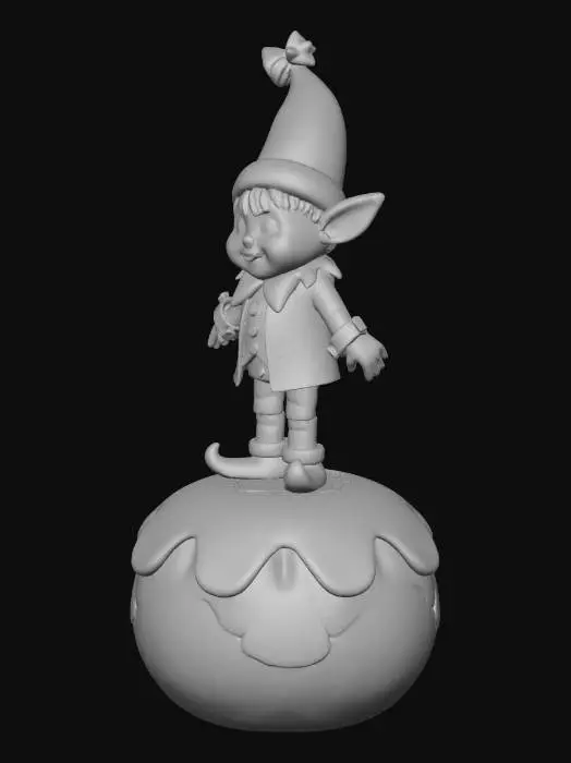 3D model for Xmas elf climbing on top of a xmas pudding