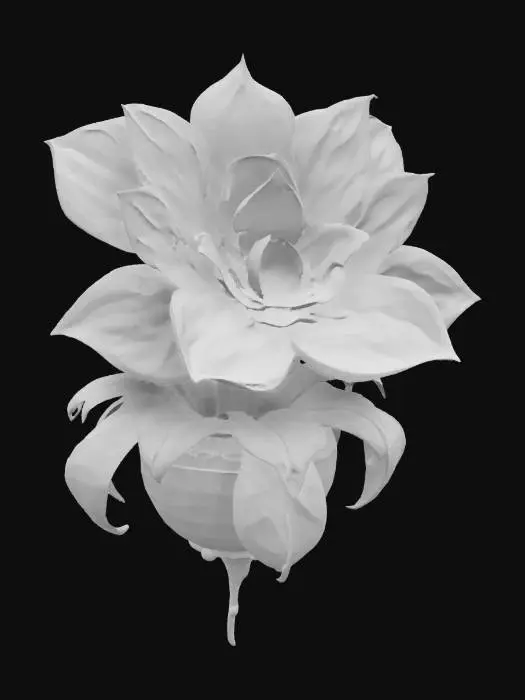 3D model for #garden#, A cosmic-flower with swirling galaxies in each petal. Soft purples and blues with ethereal glow. Stylized magical runes orbit around it. Planted in a floating pot suspended by arcane energy.
