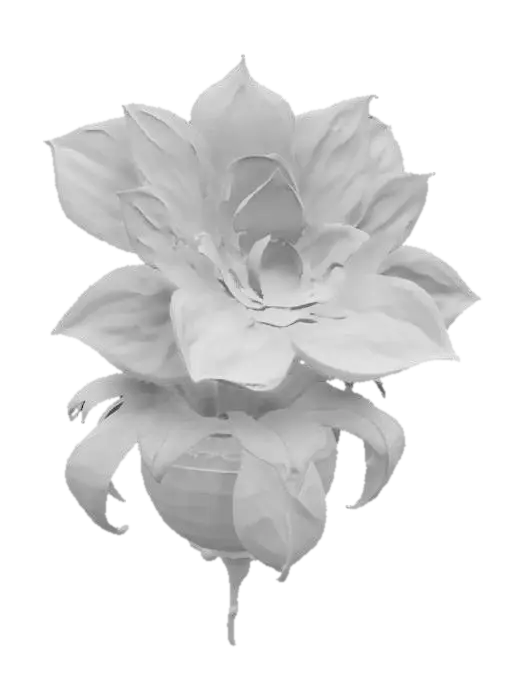 3D model for #garden#, A cosmic-flower with swirling galaxies in each petal. Soft purples and blues with ethereal glow. Stylized magical runes orbit around it. Planted in a floating pot suspended by arcane energy.
