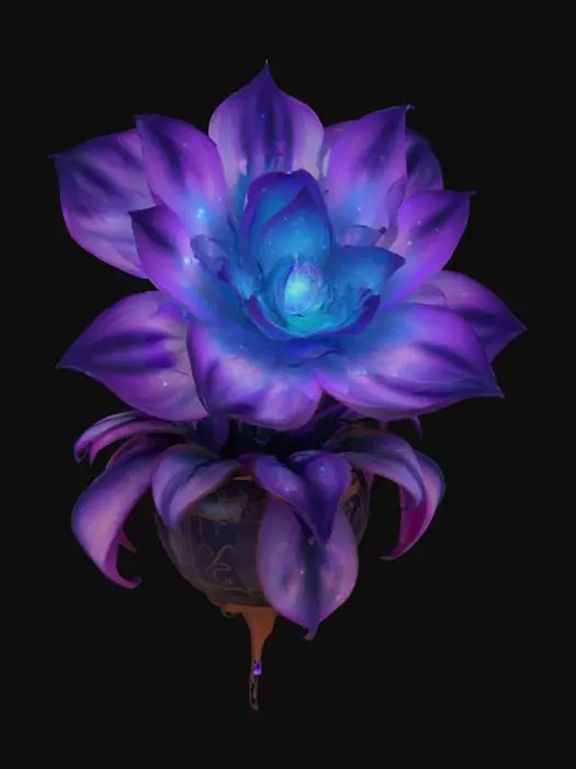 3D model for #garden#, A cosmic-flower with swirling galaxies in each petal. Soft purples and blues with ethereal glow. Stylized magical runes orbit around it. Planted in a floating pot suspended by arcane energy.
