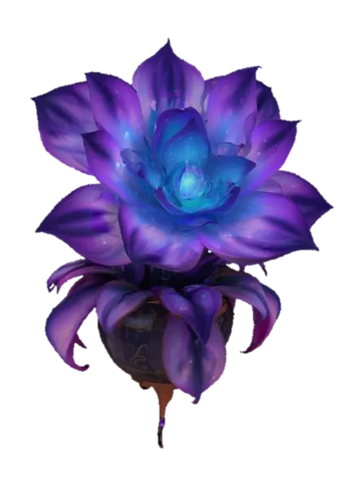 3D model for #garden#, A cosmic-flower with swirling galaxies in each petal. Soft purples and blues with ethereal glow. Stylized magical runes orbit around it. Planted in a floating pot suspended by arcane energy.
