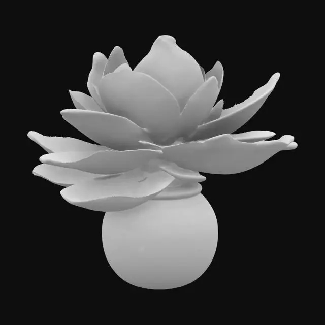 3D model for #garden#, A cosmic-flower with swirling galaxies in each petal. Soft purples and blues with ethereal glow. Stylized magical runes orbit around it. Planted in a floating pot suspended by arcane energy.
