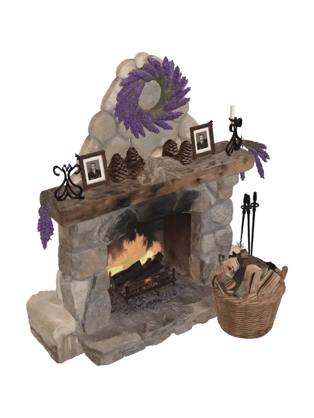 3D model for Lavender Wreath Over a Rustic Stone Fireplace