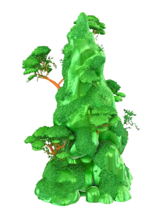 a triangle of land with bushes and trees from jurassic 3D model, vytvořený pomocí AI