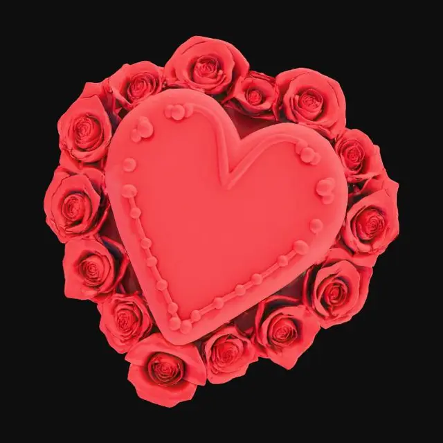 3D model for heart shape cake with many
red roses around the base and side and flat top