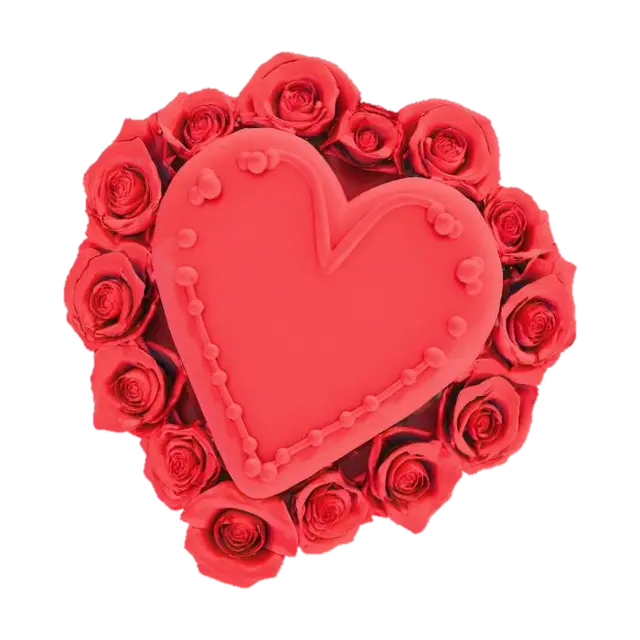 3D model for heart shape cake with many 
red roses around the base and side and flat top