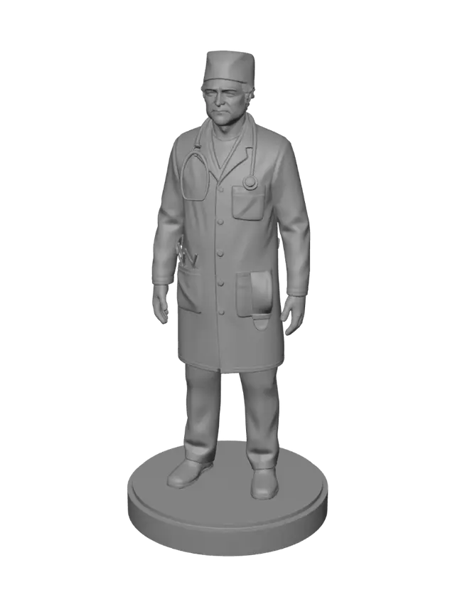 3D model for создай фигурку на круглой подставке русского зубного врача в полный рост с высокой детализацией для печати пластиком