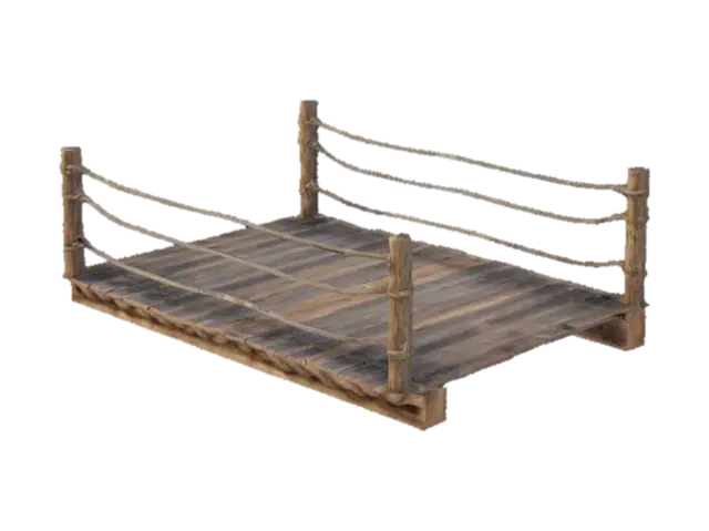 Wooden plank bridge with ropes, wood texture, wear, normal - Pathway 3D model, vytvořený pomocí AI