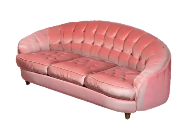 retro 1970s bold, round orange couch with plush, velvety upholstery. The couch has a… 3D model, vytvořený pomocí AI