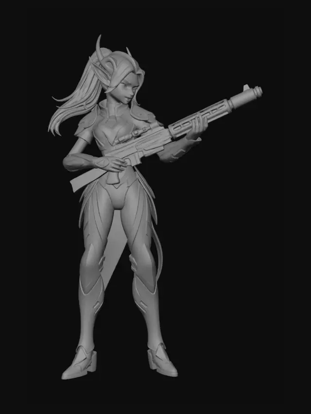 3D model for Space elf similar to eldars with rifle shooting, 15mm