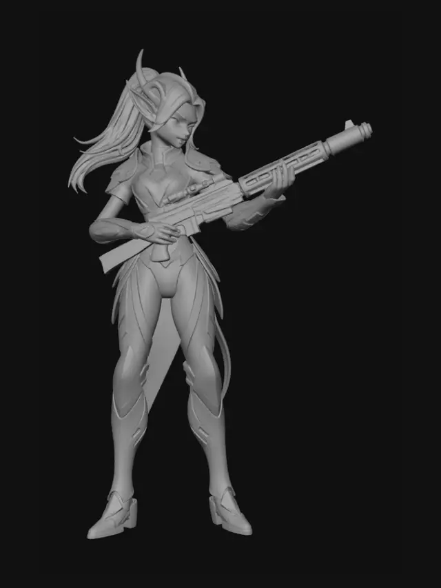 3D model for Space elf similar to eldars with rifle shooting, 15mm