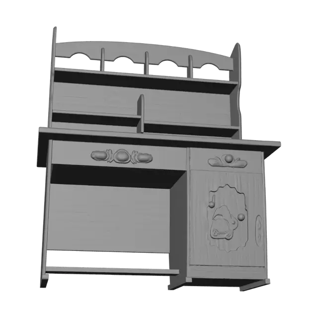 3D model for Wooden Desk with Hutch
