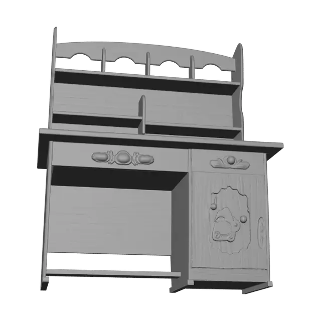 3D model for Wooden Desk with Hutch