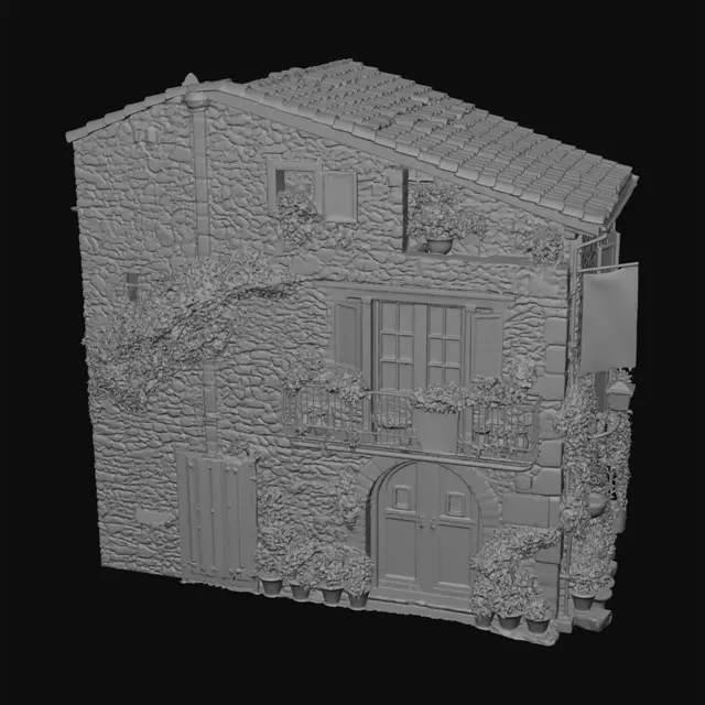 3D model for Catalan Stone House with Flag and Flowers