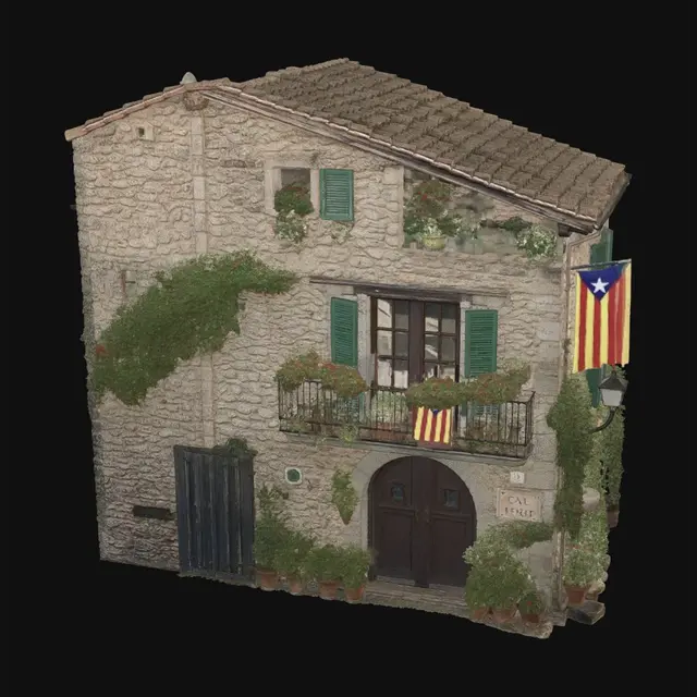 3D model for Catalan Stone House with Flag and Flowers