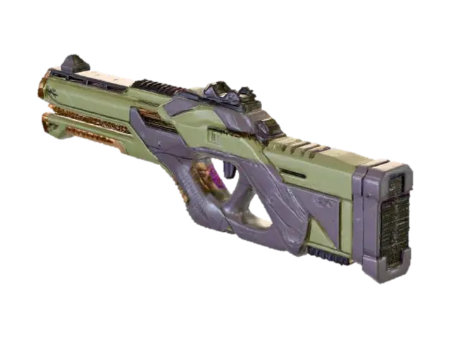 A futuristic weapon, primarily olive green and dark grey, constructed from sturdy,… - Robust 3D model, vytvořený pomocí AI