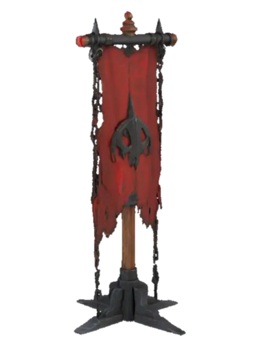 A stylized medieval war banner stand with a rugged, battle-worn design. The… - Popular 3D model, vytvořený pomocí AI