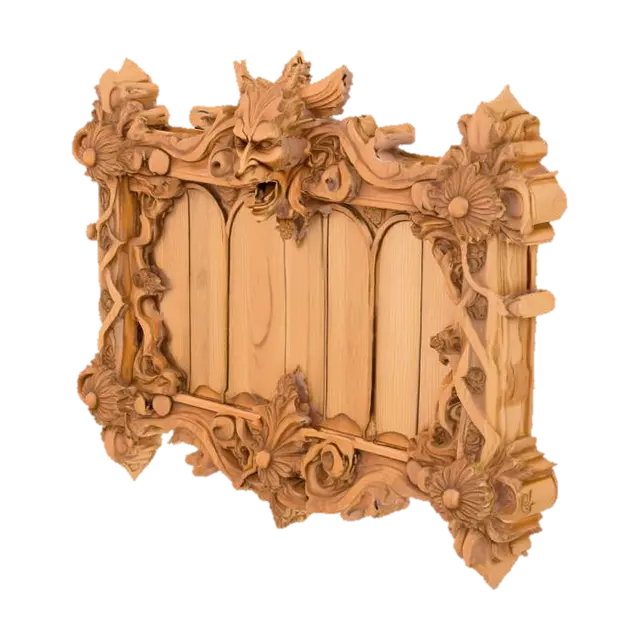 wooden blank sign, Medevial design, ornate, carved wood - Plaque 3D model, vytvořený pomocí AI