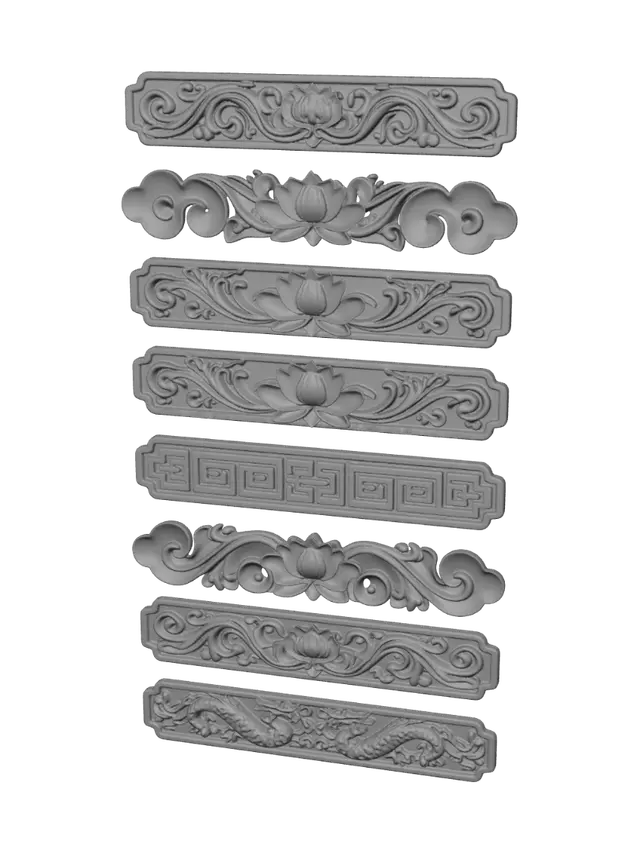 3D model for Ornate Lotus Motif Relief Panels