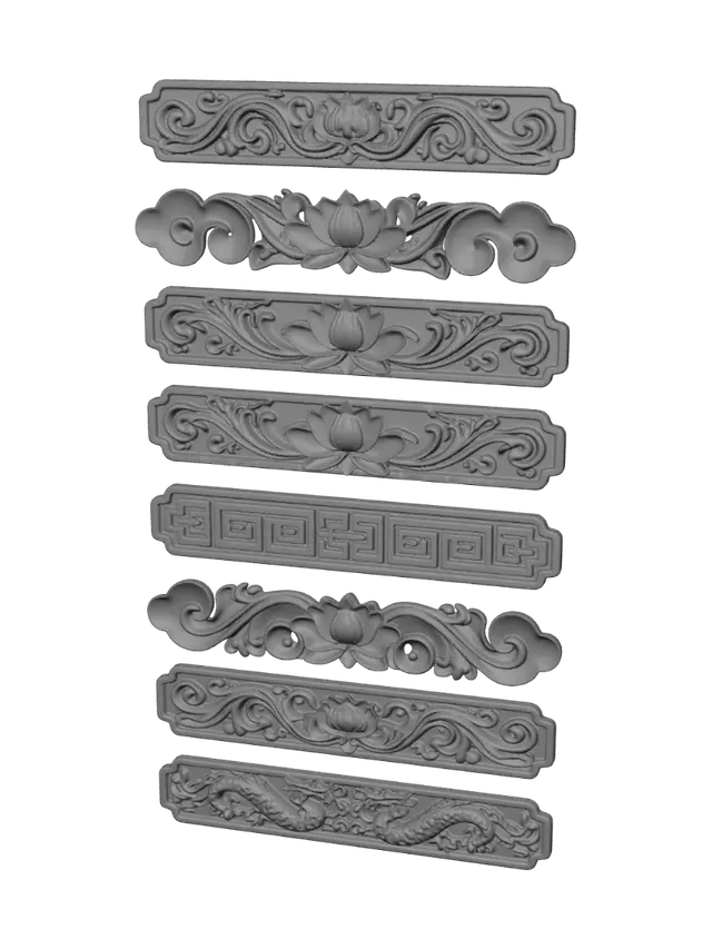 3D model for Ornate Lotus Motif Relief Panels