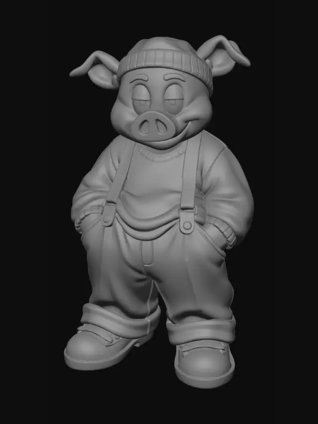 3D model for Dapper Pig in Beanie and Overalls