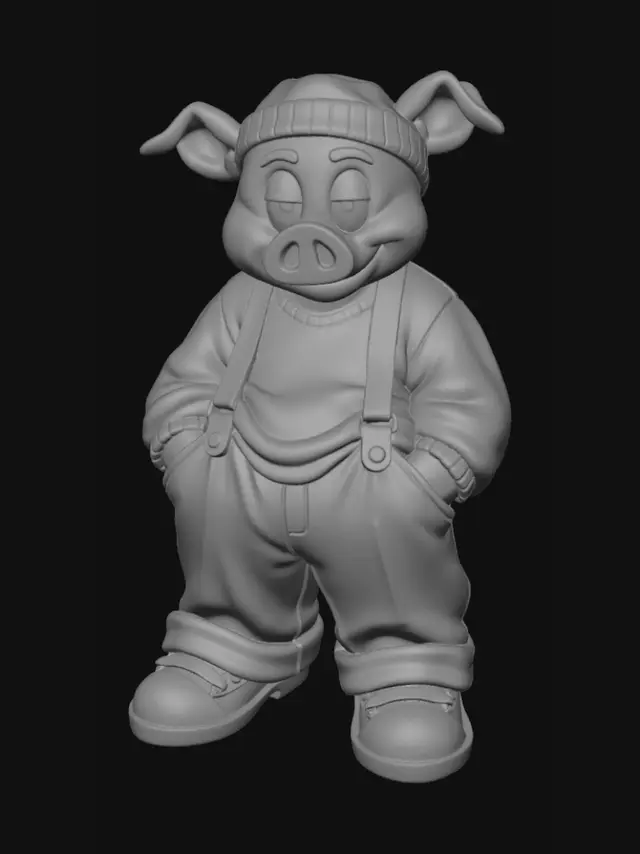 3D model for Dapper Pig in Beanie and Overalls
