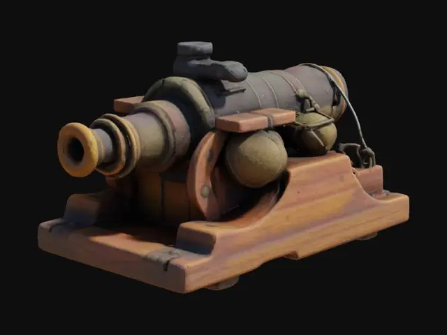3D model for A mini cannon that fires sticky mudballs to trap foes or sabotage ships.
