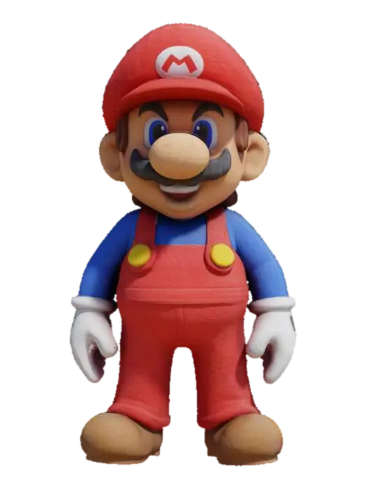 Mario: A red-capped plumber with a bushy mustache, iconic red overalls, and a… 3D model, AI generated