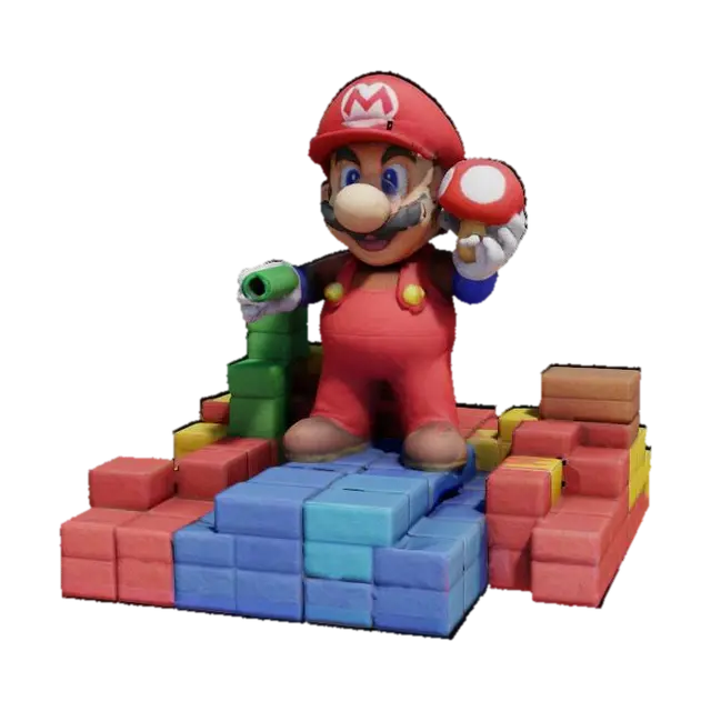 Mario: A red-capped plumber with a bushy mustache, iconic red overalls, and a… 3D model, AI generated