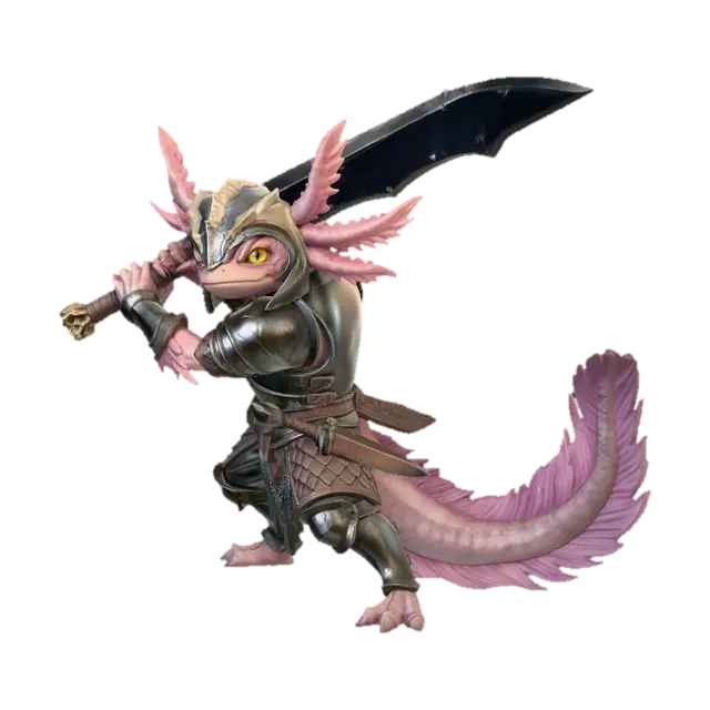 Axolotl Swordsman 3D model, vytvořený pomocí AI