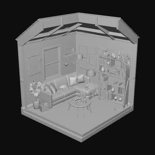 3D model for Cozy Gallery Wall Cutaway Living Room