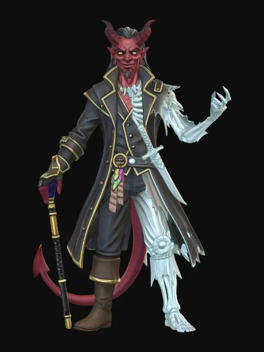 3D model for Traditional watercolor + ink fantasy illustration: muted coastal palette, foggy harbor backdrop with faint dock pilings and distant ships, gritty paper texture, soft ink linework and watercolor wash. If working off of a screenshot from heroforge, remove the base so the character is not artificially separated from the world.

With this pirate character, can you make him half physical and half wraith or ghost, split right down the middle?