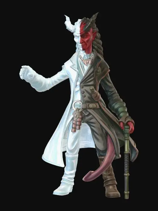 3D model for Traditional watercolor + ink fantasy illustration: muted coastal palette, foggy harbor backdrop with faint dock pilings and distant ships, gritty paper texture, soft ink linework and watercolor wash. If working off of a screenshot from heroforge, remove the base so the character is not artificially separated from the world.

With this pirate character, can you make him half physical and half wraith or ghost