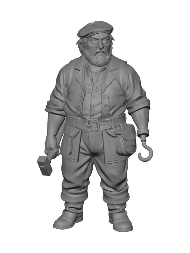 3D model for Grizzled Miner with Hammer and Hook