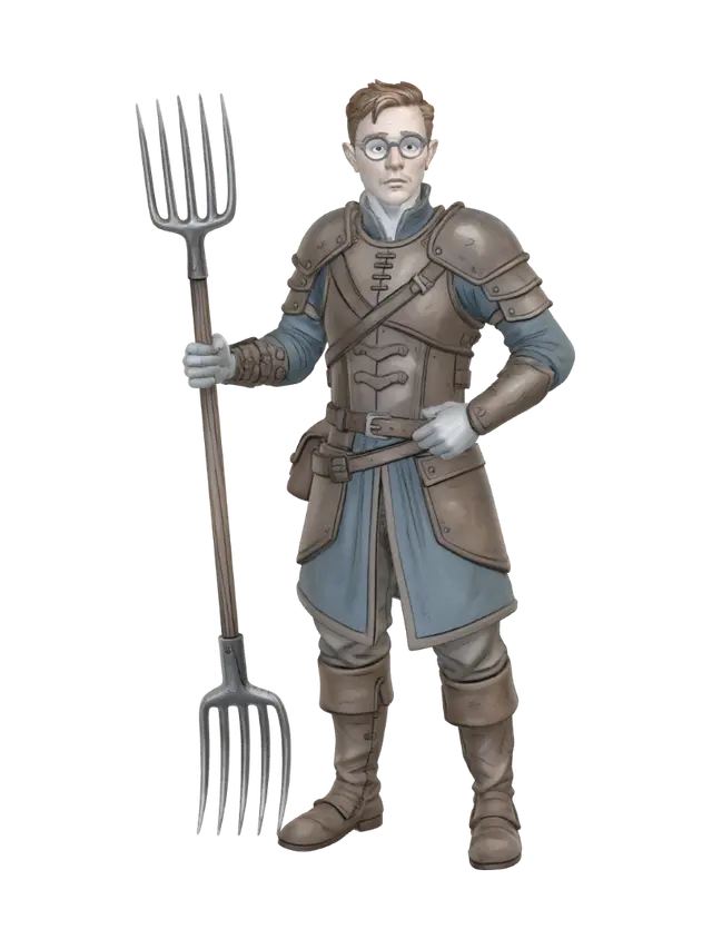 3D model for Traditional watercolor + ink fantasy illustration: muted coastal palette, foggy backdrop, gritty paper texture, soft ink linework and watercolor wash. 


Give me a full body so I can create a mini.